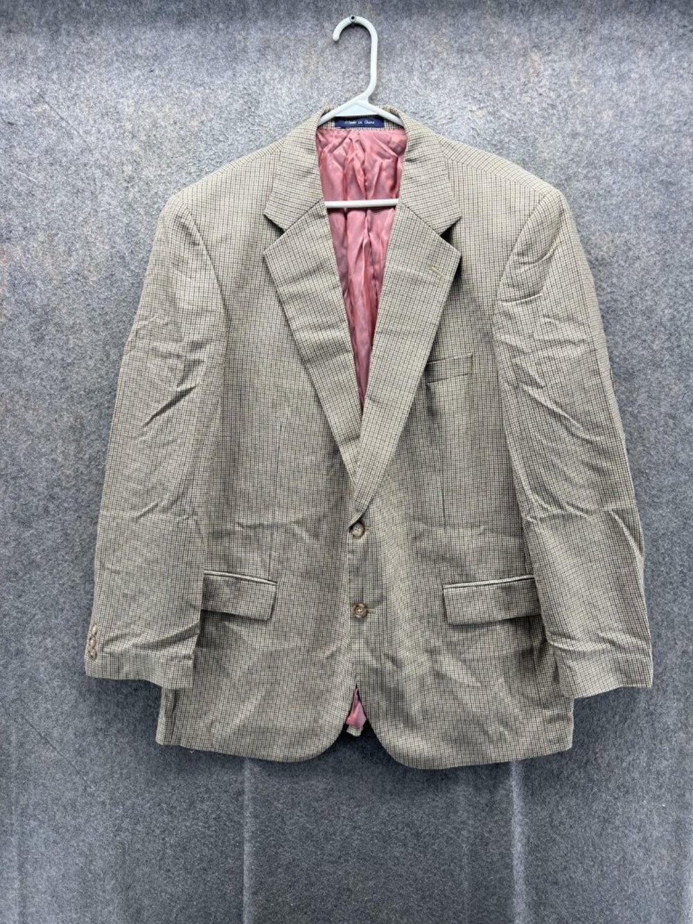Alan Flusser Blazer Mens 44R Beige Check Wool Sport Coat Jacket Business Casual